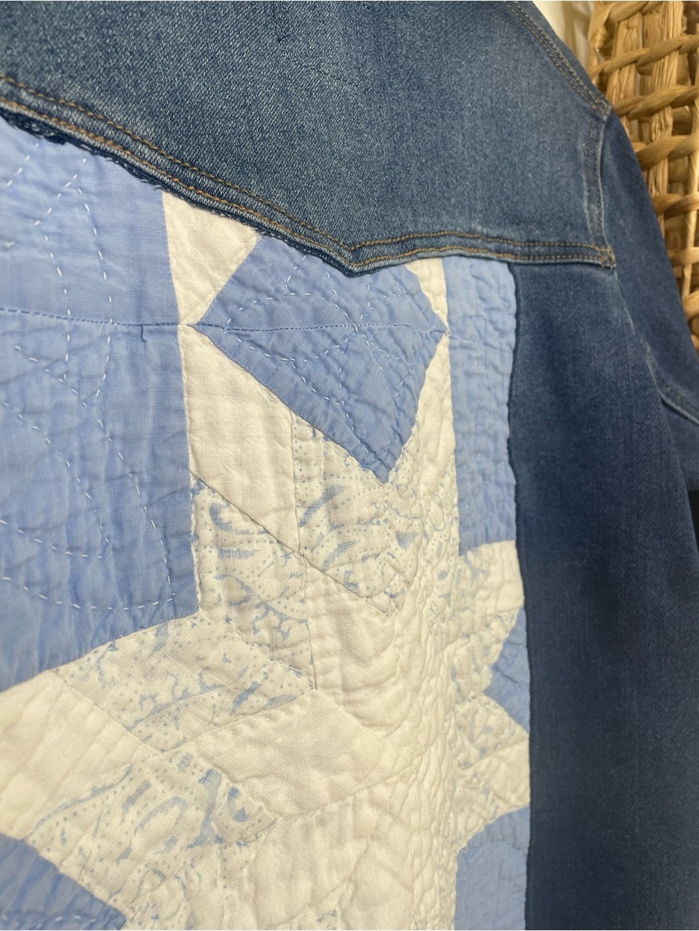 Artisan Handmade Quilt-Front Denim Jacket - Blue & White - Picture 6 of 7